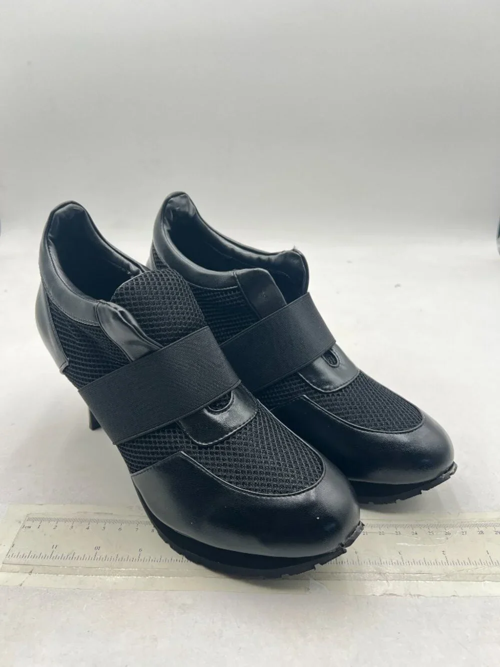 Black Women's Beathable Mesh Sneaker Pull On Stiletto High Heels Stylish Pumps_3